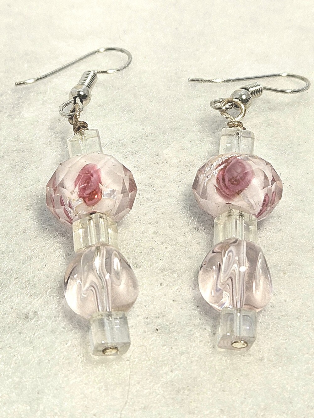Hand Crafted Unique Rose Swirl & Clear Bead Statement Earrings